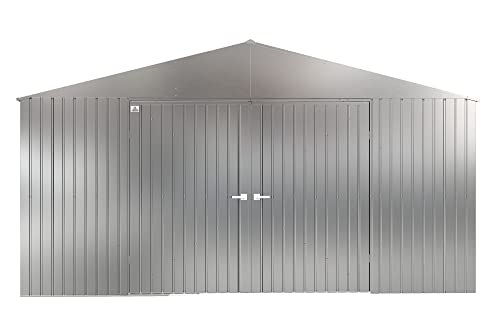 Image of Arrow Shed Elite 14' x 12' Outdoor Lockable Gable Roof Steel Storage Shed Building, Silver