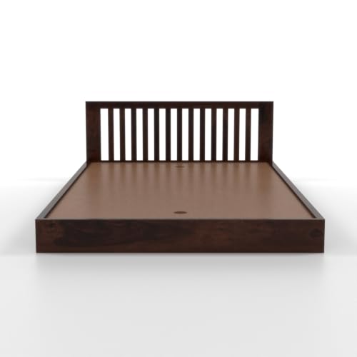 Image of Solid Sheesham Wood Single Bed Without Storage for Bedroom | Single Size Wooden Cot with Vertical Slatted Headboard & Low Footboard | Modern Platform Divan Bed (Walnut Finish)