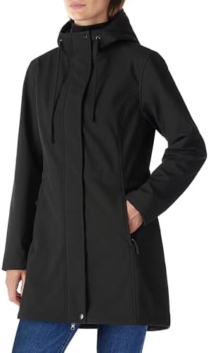 Damen Regenjacke Lange Softshelljacke mit Kapuze Frauen Übergangsjacke Regenmantel Gefütterte Funktionsjacke Wasserdichte Windbreaker Wanderjacke Atmungsaktive Jacke Outdoorjacke