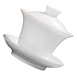 TOPPERFUN Juego de Té Chino Gaiwan de Cerámica Blanca Tapa y Platillo Taza Delicada para Beber Té Kung Fu Set Compacto para Uso Doméstico 1 Pieza