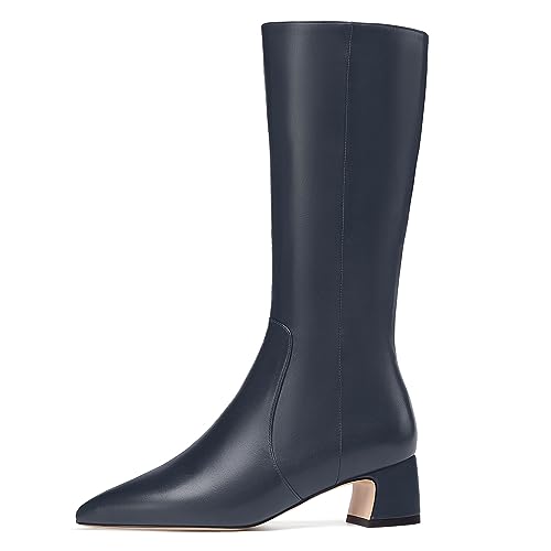 MERRORI Womens Office Zip Matte Pointed Toe Fashion Chunky Low Heel Mid Calf Boots 2 Inch2