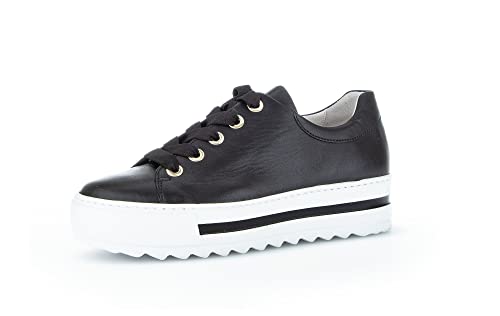 Gabor Damen Low-Top Sneaker, Frauen Halbschuhe,Wechselfußbett,Moderate Mehrweite (G),Plateausohle,straßenschuhe,schwarz (Gold),39 EU / 6 UK