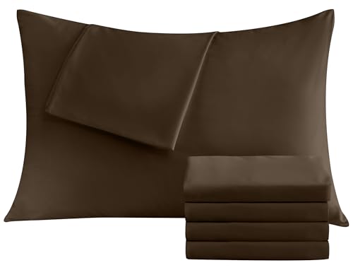 Pillowcases Standard 4 Pack 20x26 Pillow Cases with Envelope Closure Soft Plain Brushed Microfiber Covers Breathable Wrinkle-Resistant Brown