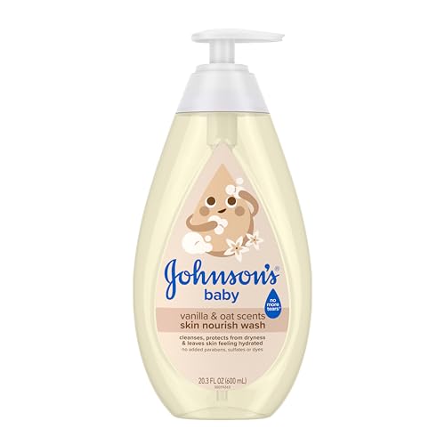 Image of Johnson's Skin Nourishing Moisture Baby Wash, Vanilla & Oat Scents, Tear-Free, Hypoallergenic Baby Body Wash Cleanses, Protects from Dryness, & Leaves Skin Feeling Hydrated, 20.3 fl. oz
