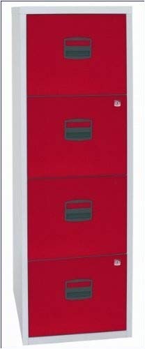 Preisvergleich Produktbild Bisley Home Hängeregistraturschrank PFA, 4 HR-Schubladen, Metall, 506 Korpus Lichtgrau, Fronten Kardinalrot, 40 x 41.3 x 132.1 cm