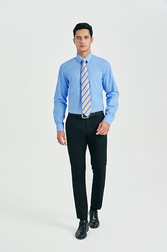 Image of HISDERN Mens Dress Shirt with Tie Pocket Square Set Classic Button Down Shirt Matching Tie Long Sleeve Shirts