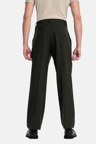 Image of SNITCH Men Trousers Casual Wear | Baggy Fit Wide-Leg Pleated Front Solid Pattern | Polyester Viscose Elastane Blend, Mid Rise, Full Length Office Wear