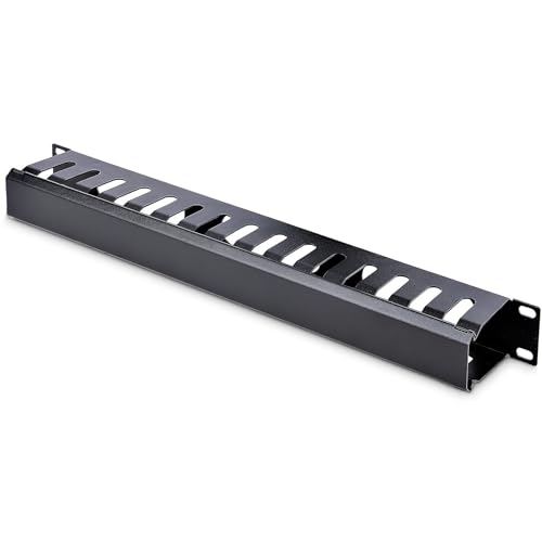 Image of StarTech.com 1U Horizontal Finger Duct Rack Cable Management Panel with Cover - Server Rack Cable Duct - Rack Cable Organizer / Manager (CMDUCT1UX),Black