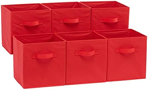 Amazon Basics Collapsible Fabric Storage Cubes Organizer with Handles, 10.5"x10.5"x11", Red - Pack of 6