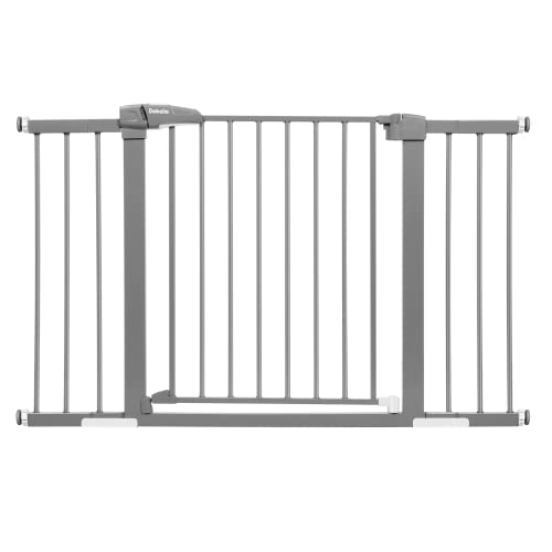 Image of Babelio Metal Baby/Pet Gate, 29-48'' Auto Close Easy Install, Extra Wide Walk Thru for Child Safety, Pressure Mounted Dog Door for Doorways & Stairs, with Y Spindle Rods, Grey