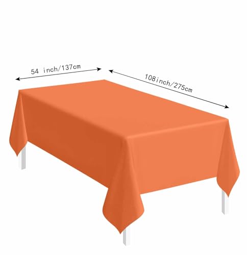 Image of SietDESEO 2 Pack Orange Plastic Tablecloth Rectangle 54 x 108 Premium Disposable Table Cloth Plastic Orange Table Cover for Wedding Baby Shower Party Decorations