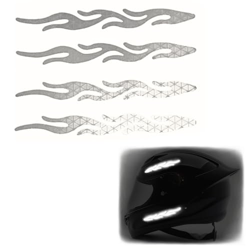 Image of customTAYLOR33 High-Intensity Grade Premium Reflective Tribal Flame Helmet Decals, Motorcycle Safety Sticker Decals (White /Silver /Chrome)