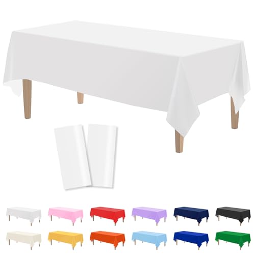 Image of Kopokita 2 Pack White Plastic Tablecloths Disposable 54 x 108 Inch