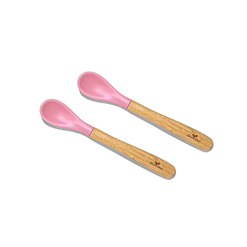 bamboo pink spoon - Avanchy Bamboo Infant Spoons - Soft Tip Infant Spoons - First Feeding - Silicon Infant Spoons - Infant Feeding Spoons - 6.5