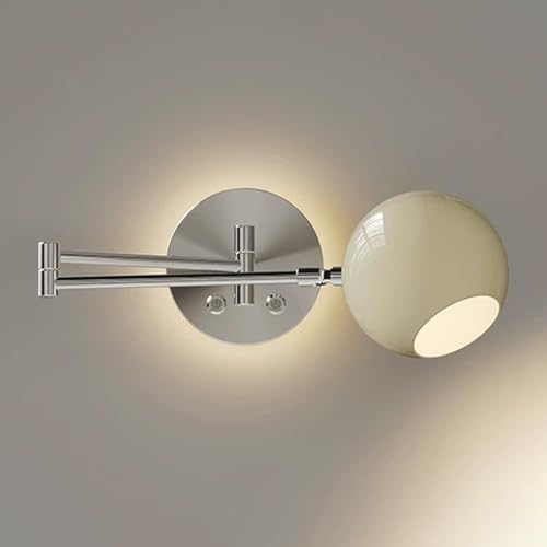 Aplique de pared de poste largo giratorio 360° con pantalla esférica metálica 2