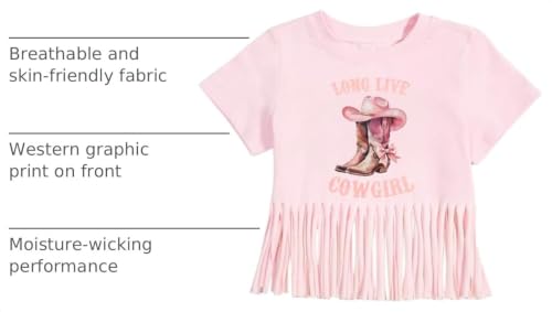 Image of Girls Western Shirt Cowgirls Embroidered Country Concert T Shirt Graphic Horseback Rider Tassel Fringe Tee Tops