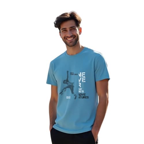 Image of NOBERO Men's Cotton Regular Fit Letter Print T-Shirt