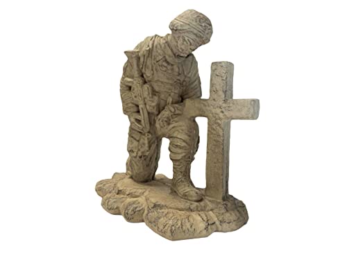 Estatua Soldado Arrodillado junto a Cruz 22 pulg miniatura 2