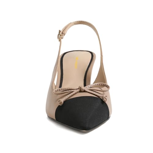 Women Cute Bows Chunky High Heel Slingback Pumps Pointed Toe Backstrap Buckle Shoes Party Prom Dating Size 4-16 US3