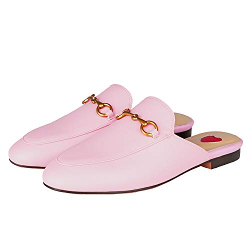 Image of Arqa Mules for Women Almond Toe Leather Flats Slip-on Comfort Backless Loafers Buckle Mule Shoes