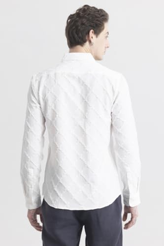 Image of SNITCH TextuRiche White Slim Fit Textured Shirt