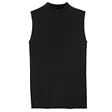 ililily Turtleneck Simple Classic Sleeveless Knit Vest Sweater Shirt Top, Black, US-S