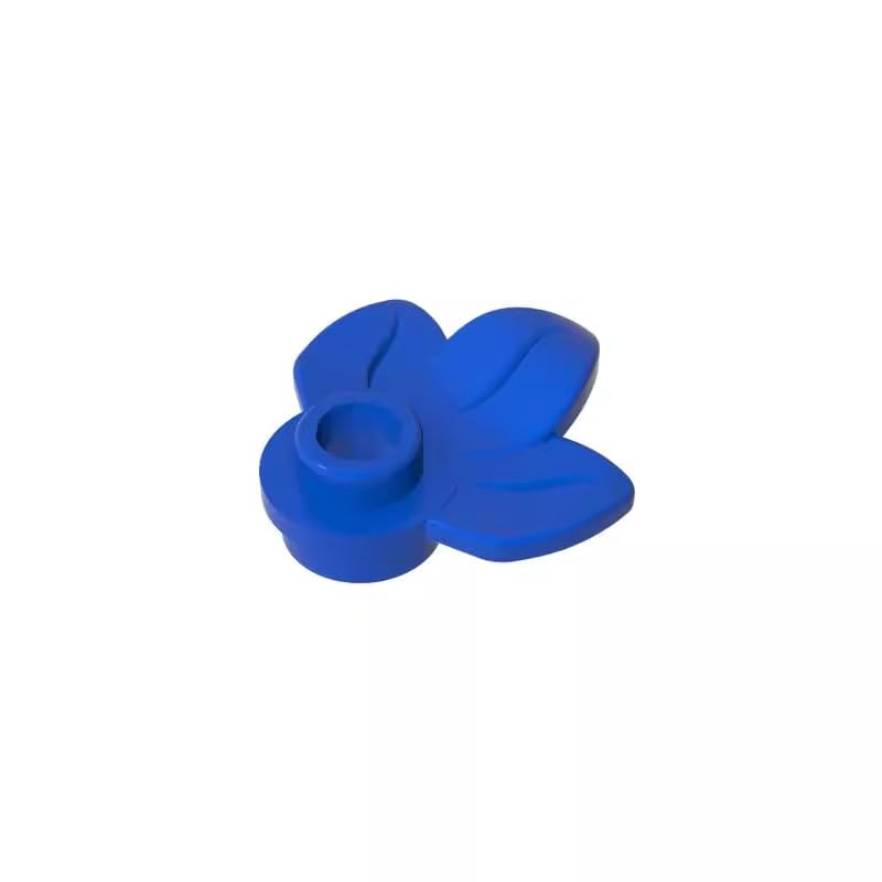 32607 Ornaments Plant, Plate 1x1 Round with 3 Leaves 50 Pieces GDS-1576 Compatible with Lego Building Blocks Color:Blue — image 1