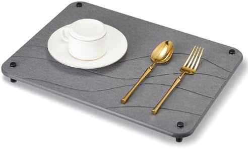 Diatomaceous Earth Stone Drying Mat For Kitchen & Bath - Fast-Dry, Non-Slip Counter Mat With Steel Legs, Dark Gray 15.7x11.8 Inch - View #2