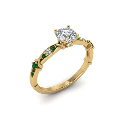 Image of Choose Your Gemstone Petite Pave Diamond CZ Engagement Ring Yellow Gold Plated Round Shape Petite Engagement Rings Minimal Modern Design Birthday Gift Wedding Gift US Size 4 to 12