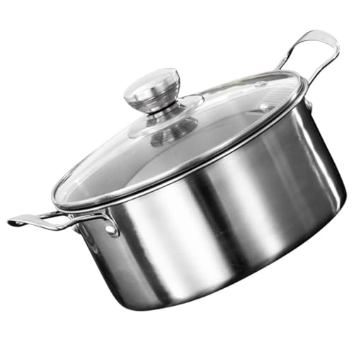 Holibanna Olla Inoxidable con Tapa y Asa para Cocina por Inducción Cacerola Resistente para Sopa y Ramen para Hogar y