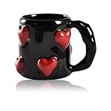 3D Heart Coffee Mug Pink Love Ceramic Cup 17oz Valentine's Day Couple Mug Cute Handmade Relief Mugs for Anniversary Wedding Engagement Couple Gifts (1, Black)