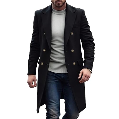 OTSANT Trench Coat Men Wool Blend Single Breasted Coat Notched Collar Pea Overcoat Business Fall...