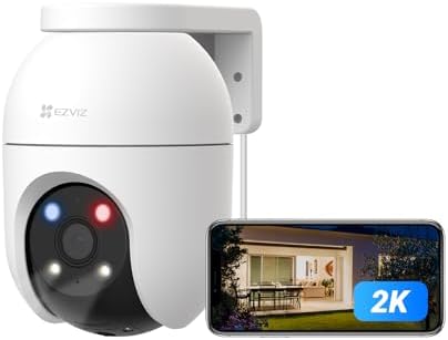 EZVIZ C8c 2K 360° Überwachungskamera Aussen WLAN mit 2,4&5GHz Dual-Band | 360° Auto-Zoom, KI Personen/Fahrzeugerkennung, 2K Farbnachtsicht, Zwei-Wege-Audio, IP65 wasserdicht, Rot-B