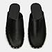 Fuazuzu Comfortable Mules for Women Leather Studded Round Toe Low Heel Flats Mules Backless Slip on Clogs Slippers for Casual Fashion Dressy, Black, 7.5
