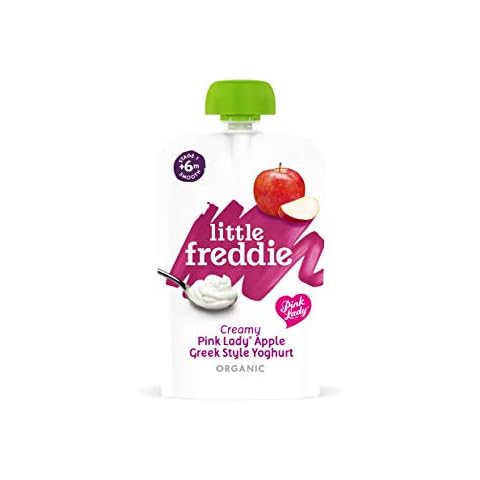 Little Freddie Organic Baby Food Stage 1 from 6 Months Creamy Apple Greek Style Yoghurt 6x100g, Pink Lady Yoghurt, 600 Gram Cover