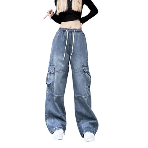 Women's Cargo Pants Baggy Y2k Sweatpant Jeans Men Wide Leg Drawstring Denim Pants Hip Hop Casual Clothes3