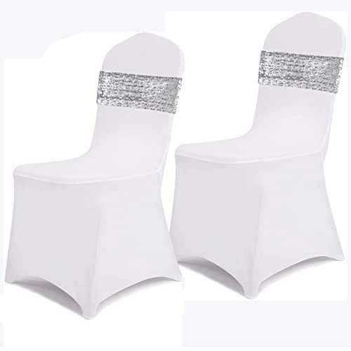 Squarepie Pack Of 50 Sequin Chair Sashes Sliver Shiny Chair Bows Bands For Wedding Banquet Party Chair Cover Decor Ties #TOP3