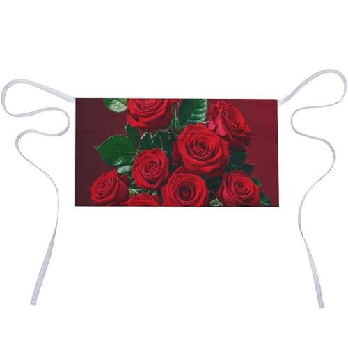 DJUETRUI Red And Roses Adjustable for Women Men with Pockets Extra Long Lab Apron Butcher Apron Oxford Cloth Cotton Apron for Kitchen Cooking Baking