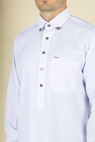 Thobe blanco para hombre: bata islámica tradicional de manga larga 4