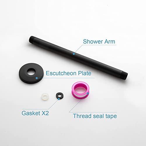 Offo Shower Arm With Flange 10 Inches Ceiling Mount Replacement Rain Shower Head Straight Arm Ceiling-Mounted For Fixed Shower Head & High Pressure Rain Matte Black #TOP5