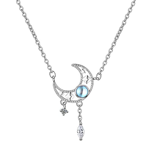 Collier ras de cou délicat en pierre de lune avec pendentifs étoiles et finition gland raffinée