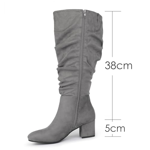 Chicblooms Damen-Stiefel mit extra weiter Wade, lässige Wildlederstiefel mit Blockabsatz, Grey Wildleder, EU 40