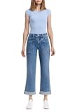Vervet Denim - High Rise Tab Waistband Cuffed Slim Wide Jeans - T6700