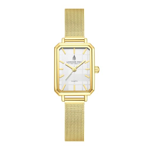 Image of London Fog Victoria Collection Analog Quartz Watch for Women with Textured Dial, Rectangular Metal Case, Mineral Glass, Mesh Strap & Water Resistant - LFW20006