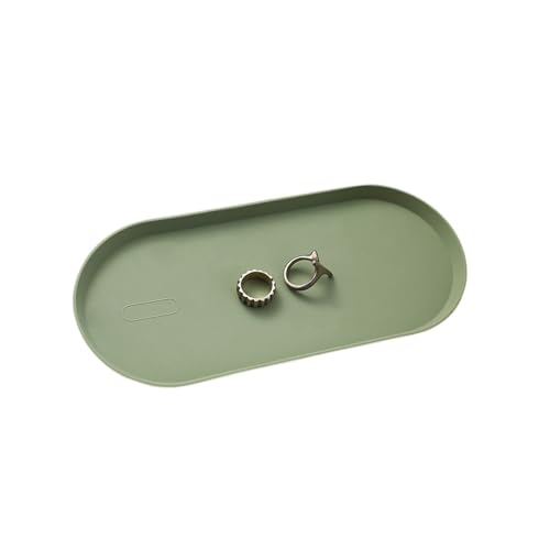 etspolt Green Silicone Vanity Tray, 8.66x3.94 Inch Oval Food-Grade Counter Organizer, Dishwasher Safe Scratch-Proof Storage Tray for Jewelry Makeup Bathroom Desk