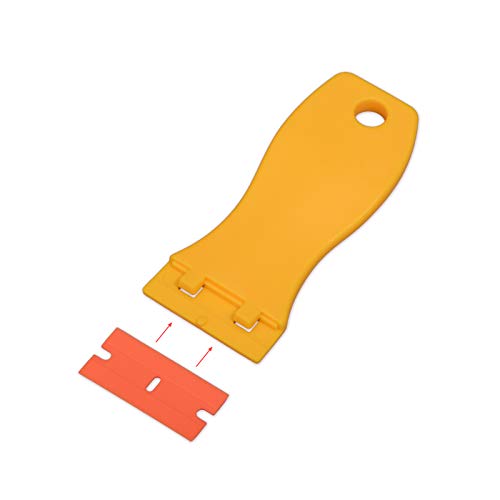 Image of EHDIS 1.5 inch Plastic Razor Scraper Tool with 10pcs Double Edged Blades for Adhesive Remover,Removing Labels Stickers Decals Taping on Glass Windows(Yellow)