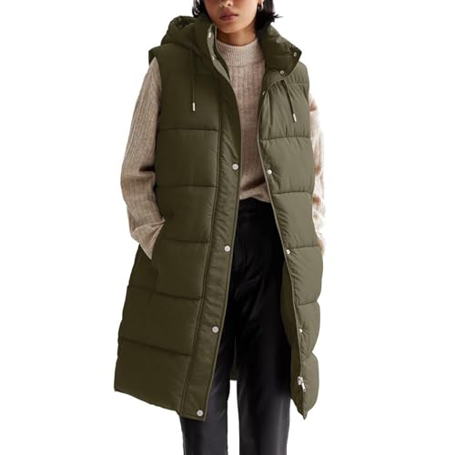 Nkgra Womens Long Puffer Vest Sleeveless Puffy Jacket Stand Collar