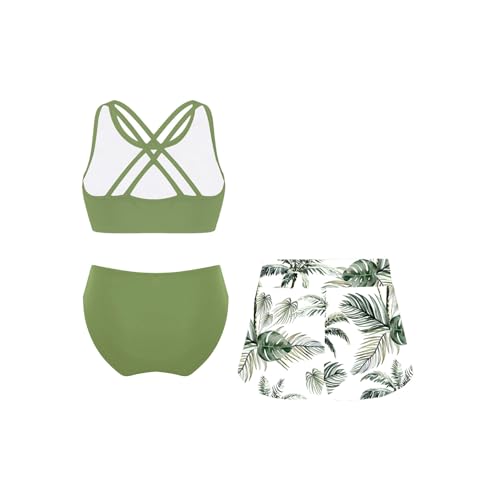 Girls 3 Pcs Athletic Swimsuits Crisscross Back Swim Crop Top Brief with Shorts Tankini Sets2