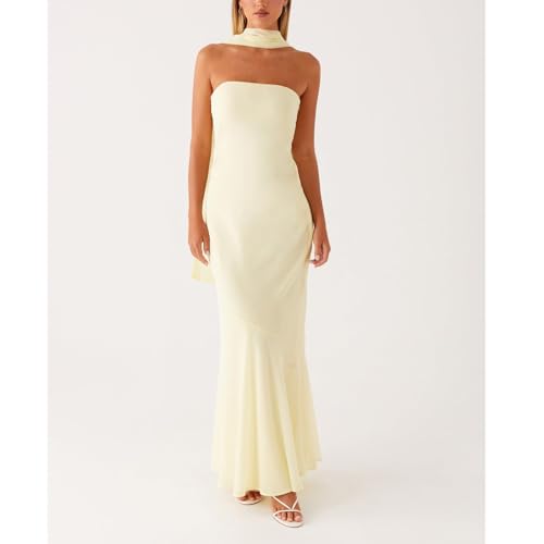 Image of Women Strapless Floral Dress with Sarf Mesh Tube Maxi Dress Summer Cocktail Wedding Guest
