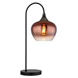 GLOBO Tischleuchte Tischlampe Glas klar Wohnzimmerleuchte Beistellleuchte kupferfarben, Metall, E27 Fassung, LxBxH 27,5x16x54 cm